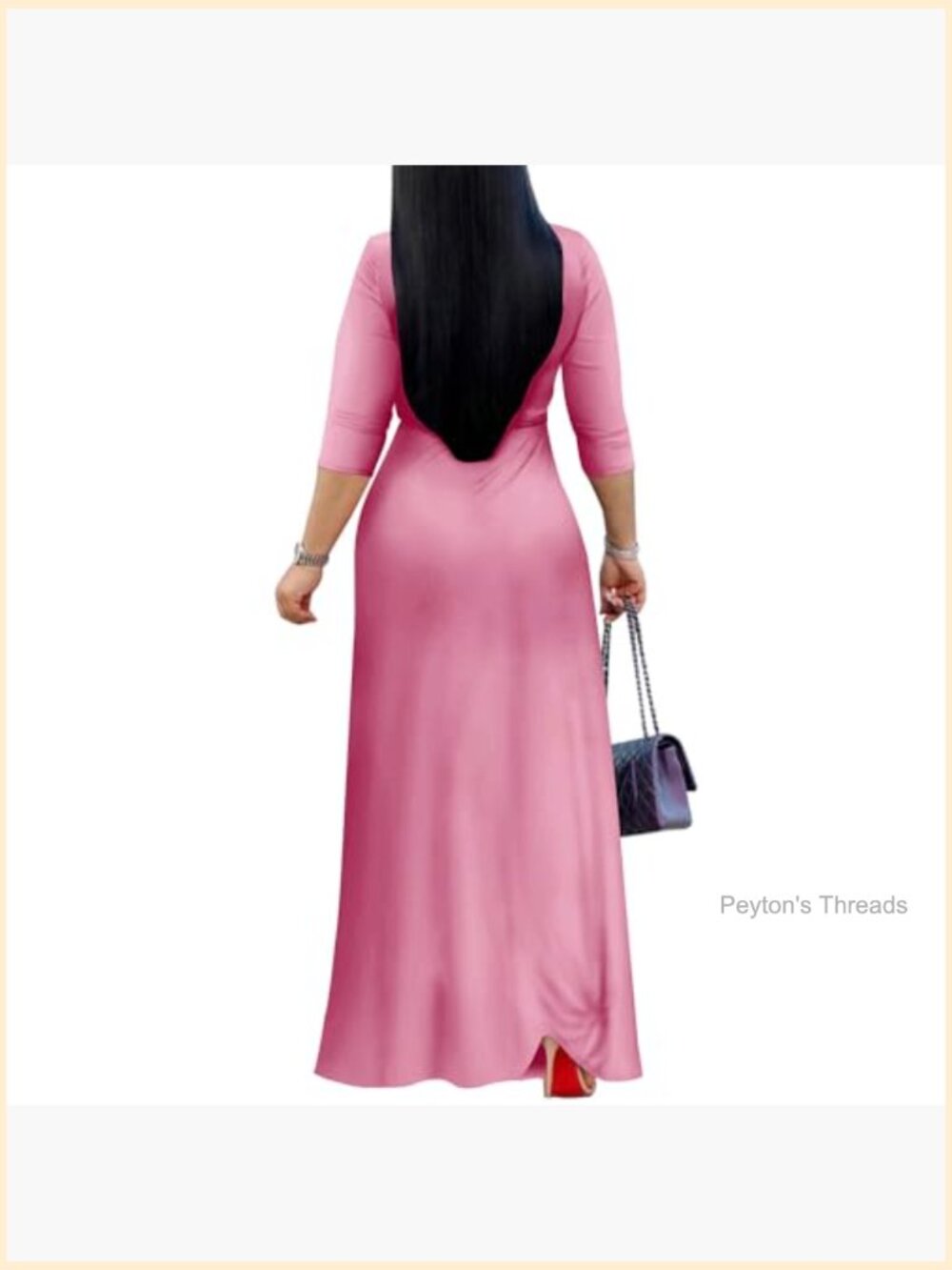 Plus Size Maxi Wrap Dress V-Neck 3/4 Sleeve with Pockets - Picture 2 of 5